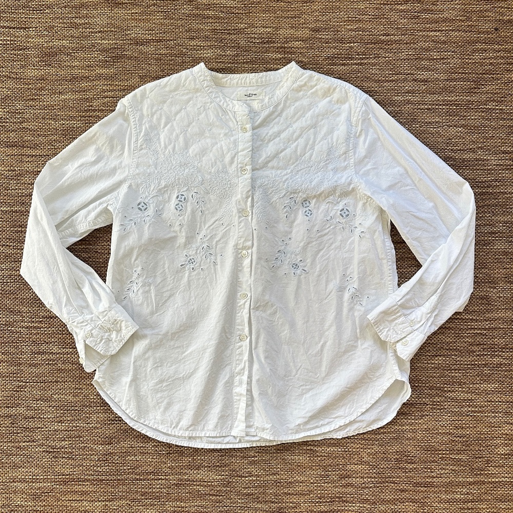 Étoile Isabel Marant White Lace Embroidered Quilted Collarless Button Down Shirt